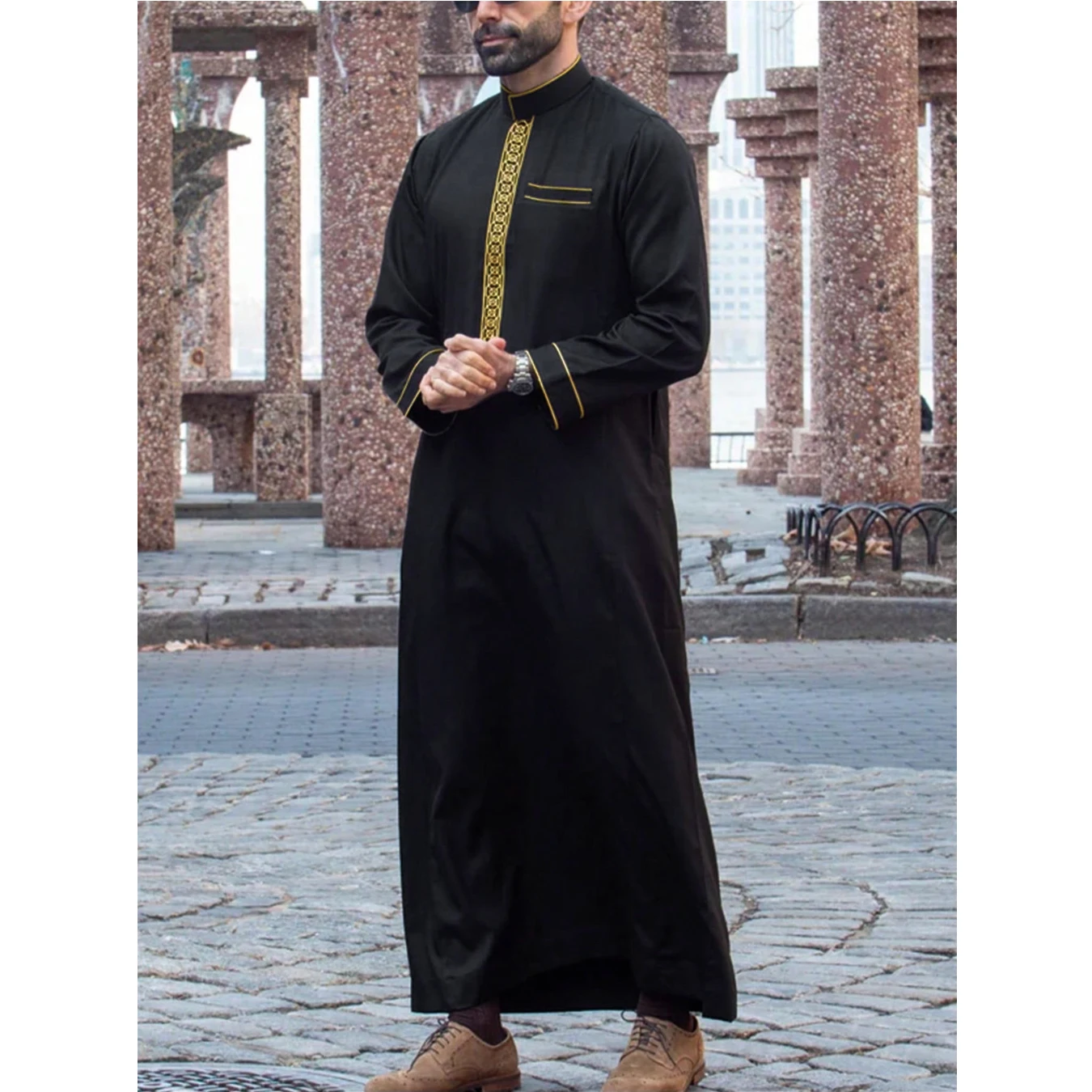 Islamic Loose Men's Muslim Robe Ethnic Style Embroidered Moroccan Men's Traditional Casual Festival Robe