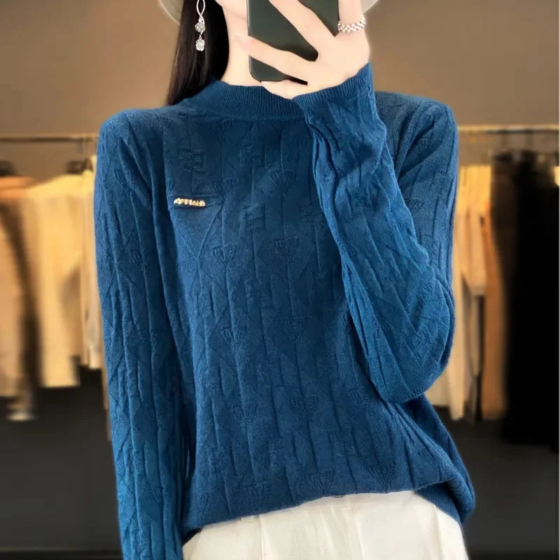 Casual Women Sweater 2024Autumn Winter Warm Basic Top Half High Collar Bottoming Shirt Long Sleeve Fashion Korean Knit Pullovers