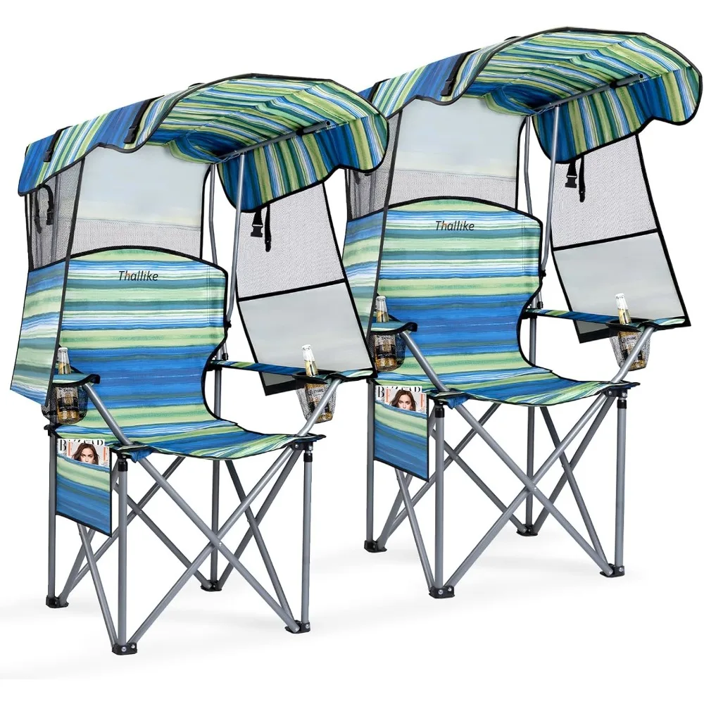 

Folding Camping Chair with Reinforced Shade Canopy Comfortable Wide Seat with Cup Holder and Side Pocket Portable Outdoor Chair