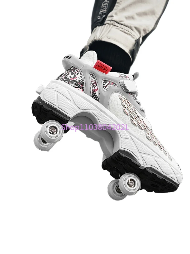 Heelys retrátil de quatro rodas para adultos, patins para meninos e meninas, sapatos de caminhada, deformação, caminhada, novo, Heelys