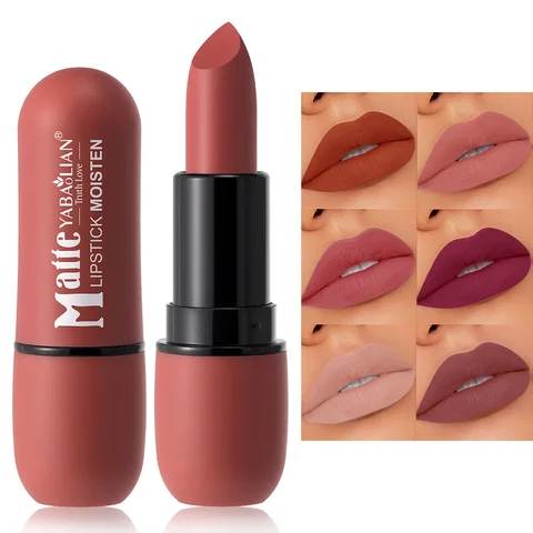 Batom fosco de 6 cores: cor labial de veludo, maquiagem labial suave, à prova d'água e de longa duração