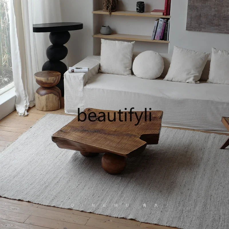 

Wabi Sanfeng log coffee table retro old bed and breakfast living room solid wood special-shaped irregular tree root coffee table