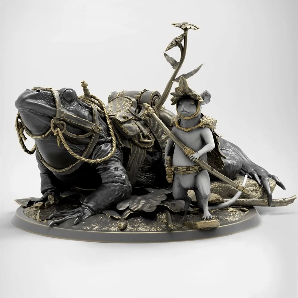 Big Size Scale Fantasy Creature Sculpture Set Mouse Rider on Frog & Crow Mounts Unpainted Resin Model Kit for Collectors