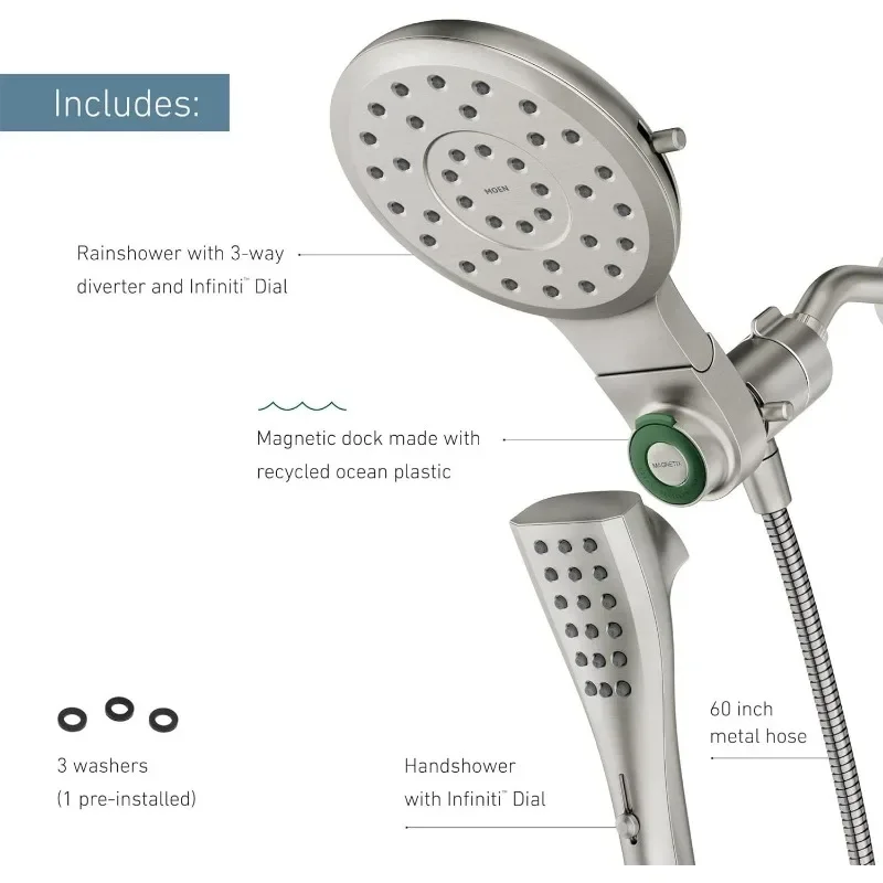 Spot Resist Brushed Nickel Handshower with Infiniti Dial, Docking System and, 60" Hose, 220C2SRN