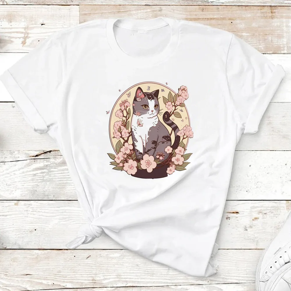 

Cute Cat t-shirts women manga graphic Japanese Tee girl comic clothing