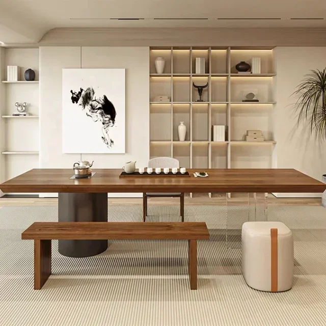 

l Chinese retro solid wood tea table designer table new tea table and chair combination of logs