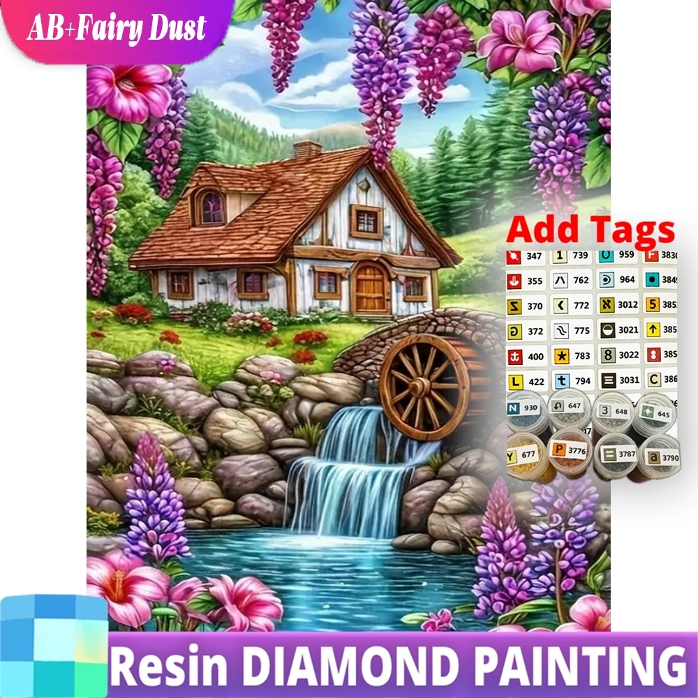 

Resin AB Fairy Dust 5D DIY Diamond Painting House Landscape Full Square Round Mosaic River Needlework Embroidery Unique Gift