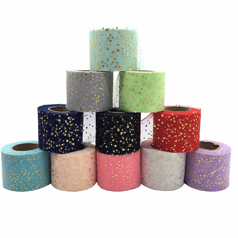 25 Yard Star Tulle Ribbon Roll Fabric 6/8/10/12cm Wide DIY Handmade Hair Clip Bow Knot Headdress Party Shower Wedding Decoration