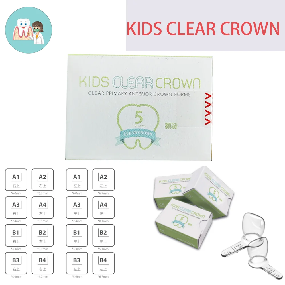 Dental Orthodontics SHINHUNG Kids Clear Crown Refill 5pcs/box Transparent Preformed Crowns for Children’s Front Teeth