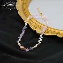 GLSEEVO 2024 Elegant Big White Pearl Charm Natural Baroque White Crystal Necklace for Women Sweet Wedding Party Jewelry Gifts