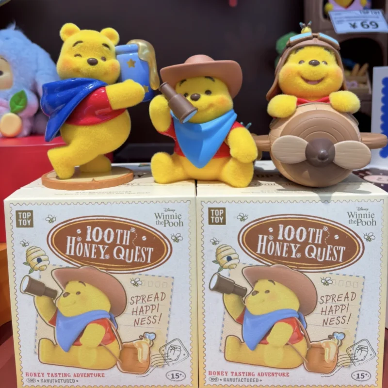 Toptoy Disney Winnie The Pooh 100th Honey Quest Blind Box Flocked Figure Collectible Decorative Desktop Ornament Gift For Adult
