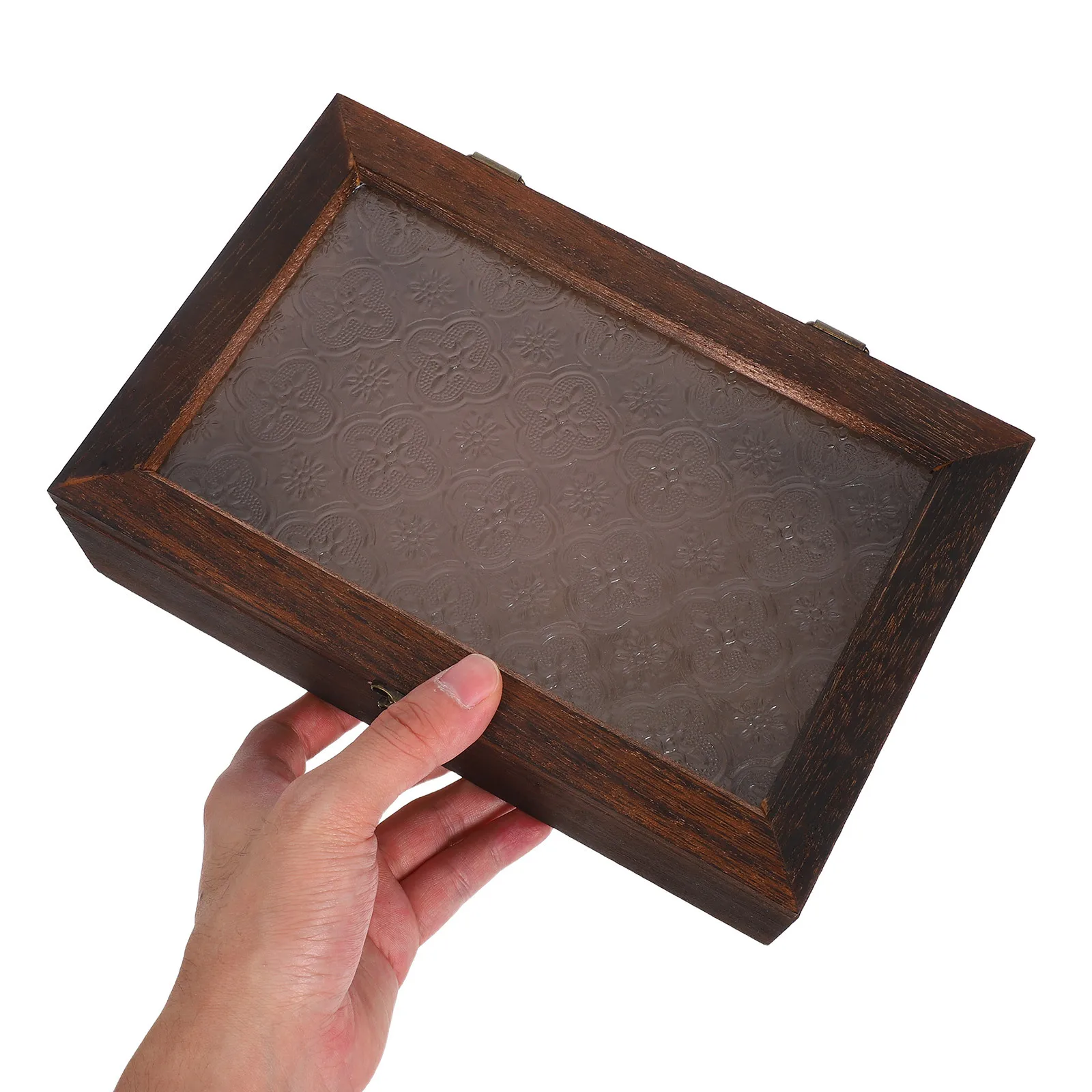 

Vintage Wooden Jewelry Display Case Glass Top Organizer Keepsake Box for Watch Necklace Bracelet Storage Tea Organizer Box