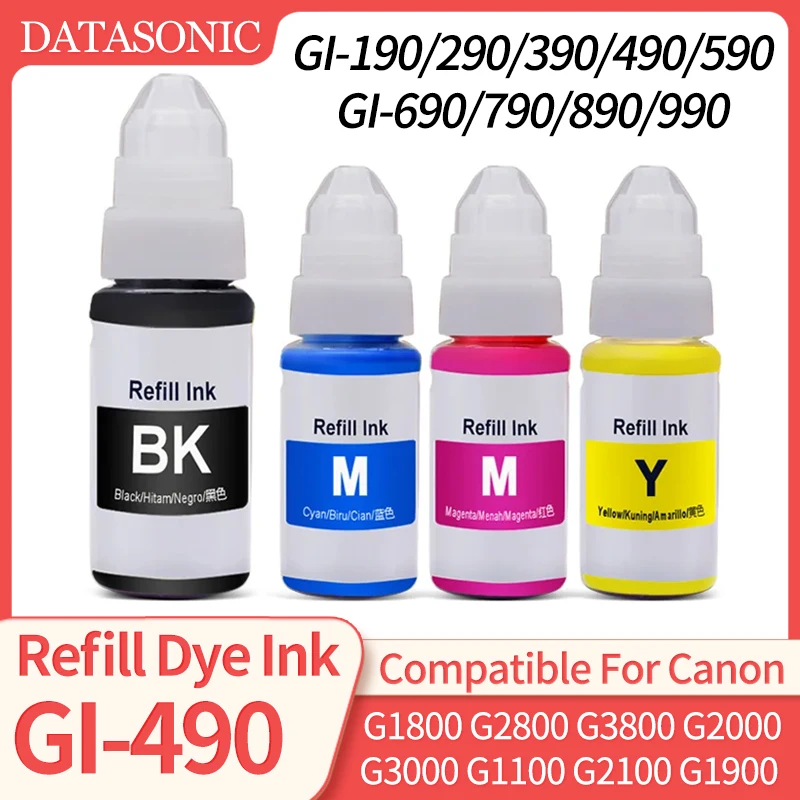 Refill Dye Ink BK/C/M/Y For Canon Refillable Inkjet Printer G1800 G2800 G3800 G1000 G2000 G3000 G1100 G2100 G3100 G1900 QY6-8004