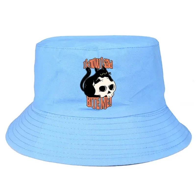 Sarcastic Skull Cat Bite Me Did Not Expect Literally Bucket Hat Summer Bucket Hat Man Women Unisex Outdoor Fishing Hunting Cap