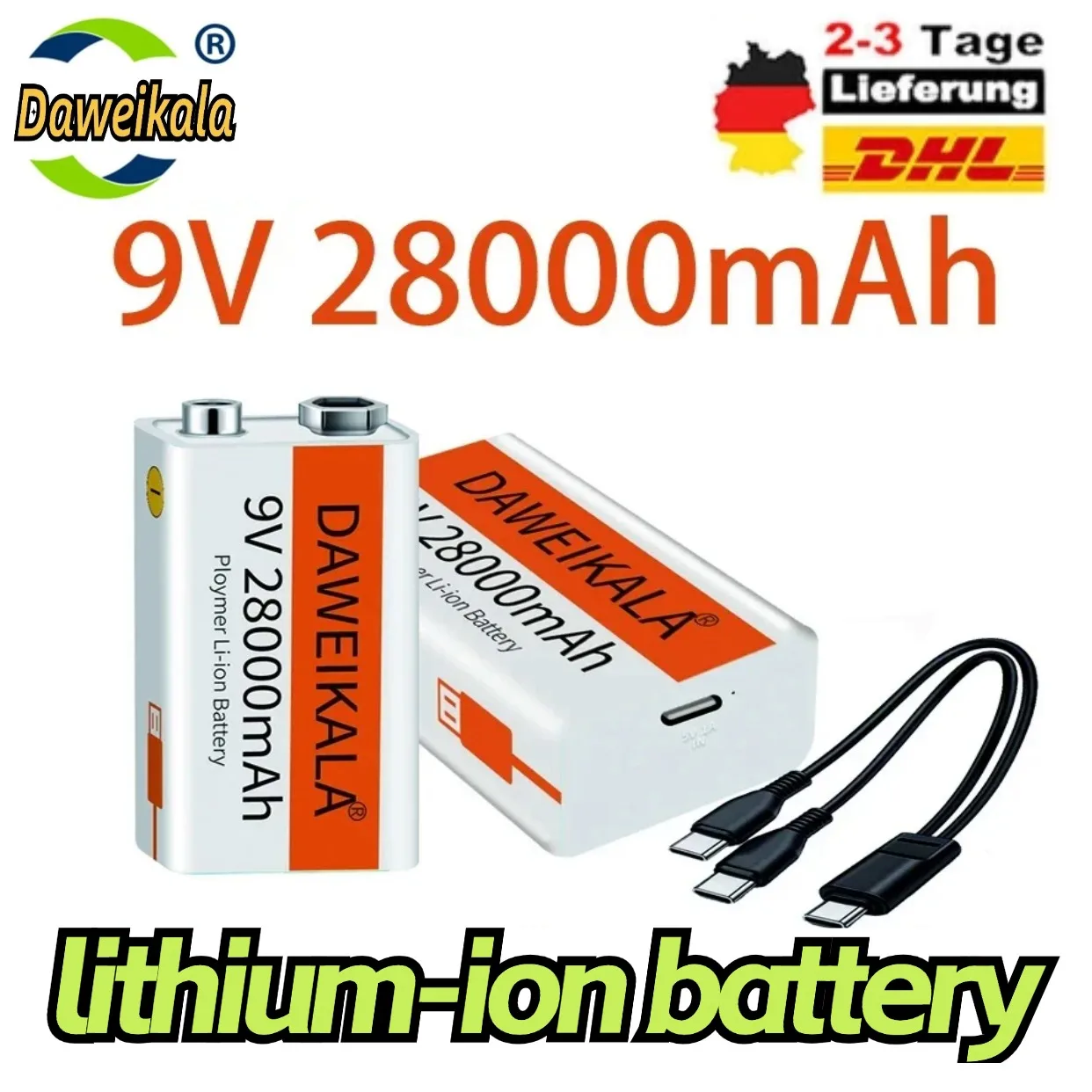 Multimeter rechargeable lithium-ion battery, 9V battery, 2023mAh, mini USB, toy, microphone, remote control, KTV use, 28000