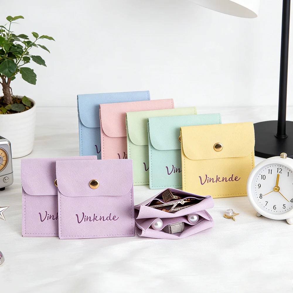 

Бархатные мешочки для украшений с индивидуальным логотипом, 50 шт., 4x4 дюйма, фиолетовые, из микрофибры, с застежкой-кнопкой и разделителем, для свадебных подарков, оптовая продажа, для хранения серег и колец