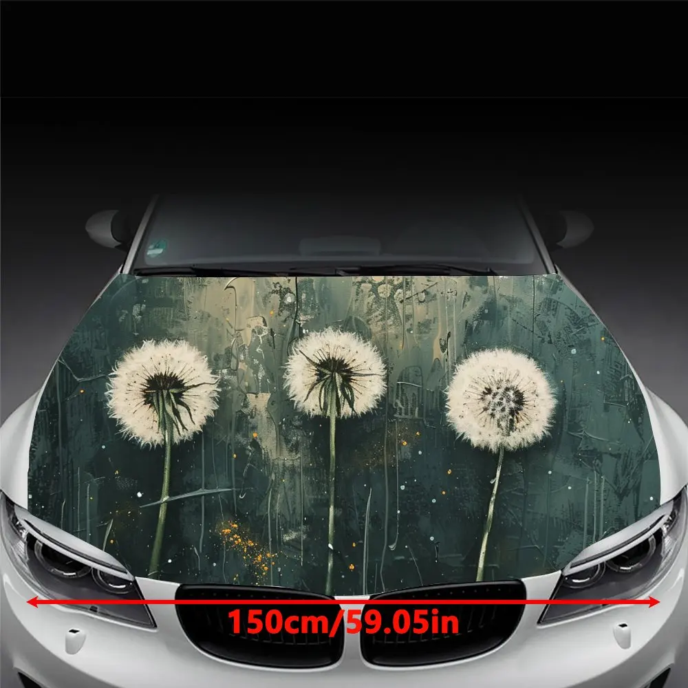 Retro White Dandelion Flowers Car Hood Wrap Color Vinyl Sticker Truck Graphic Bonnet DIY Auto Accessories Decoration Decal Gift