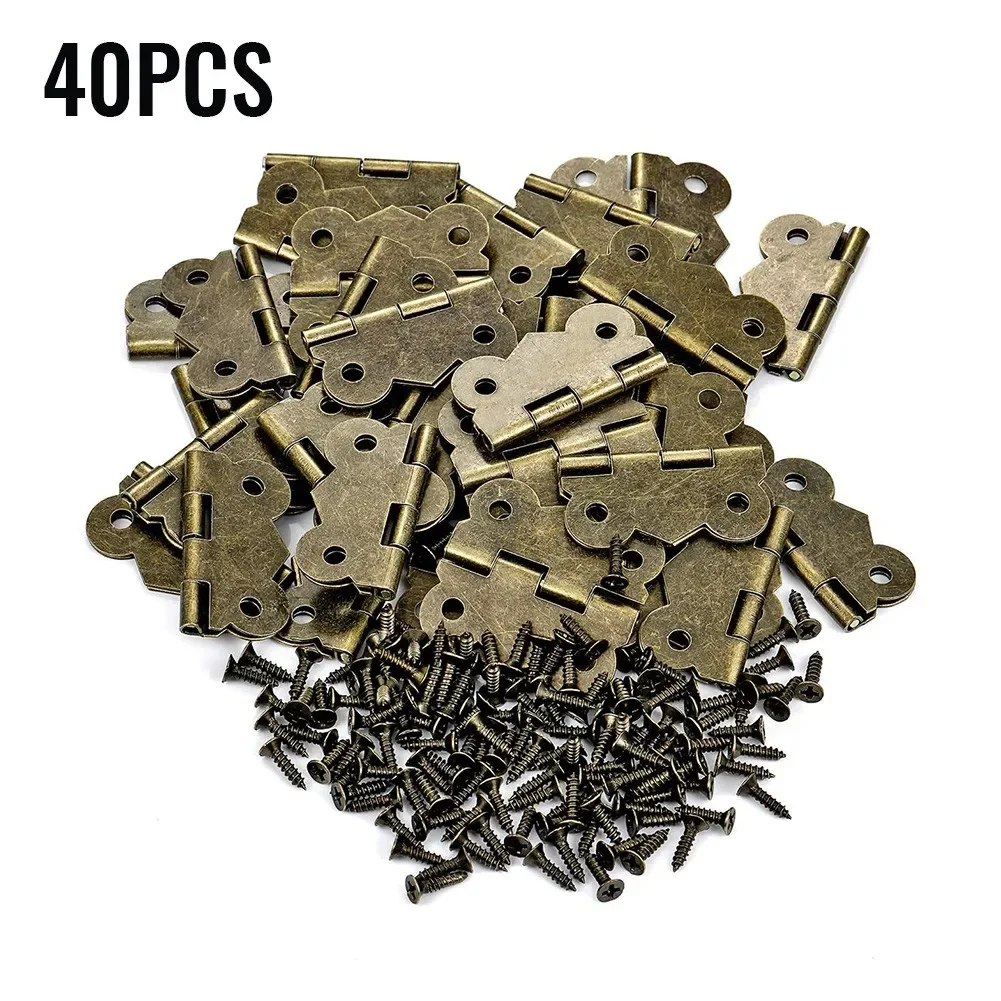 Practical Small Hinges Boxes Hinges 40pcs Antique Antique Bronze Metal W/ Screws Accessories Box Hinge Box Hinges Drawers