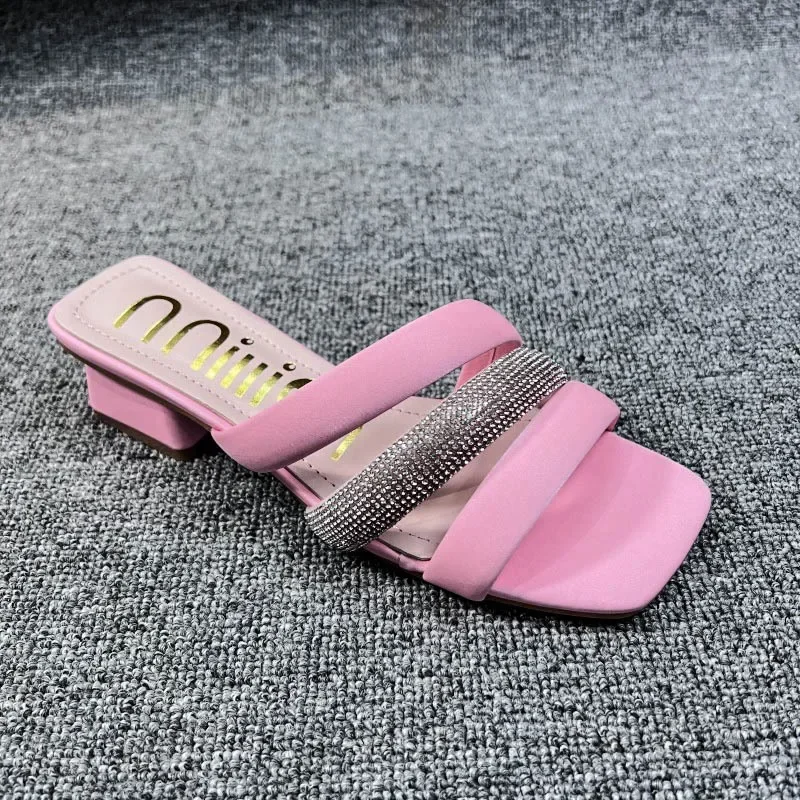 Rhinestone Women Slippers Fashion Low Heels Shoes Peep Toe Flip Flops Summer Slides Sandals Shoes Dress Dress Party Ladies