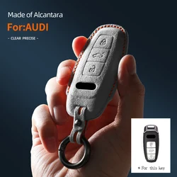Alcantara Wrap Car Remote Key Case Cover Fob Shell For Audi Q8 RSQ8 A6 C8 S6 RS6 A7 S7 RS7 A3 8Y A8 D5 4N RS E-tron GT Q4 Q7 4M
