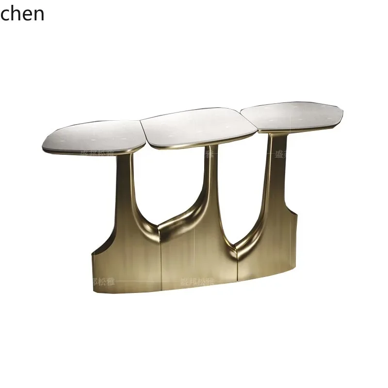 HT Light Luxury Stainless Steel Entrance Table Home Villa Premium Sensory Storage Decoration Entrance Table