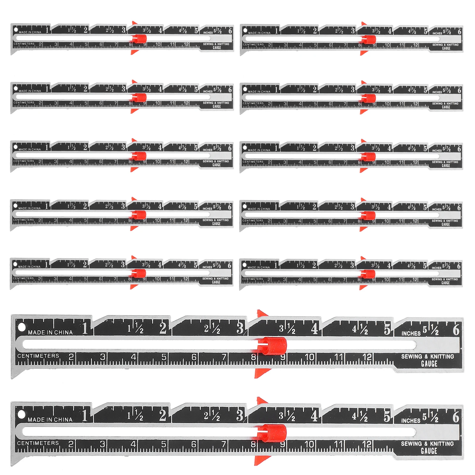 12 Pcs Allowance Ruler Aluminum Knitting Stitch Gadget Gauge Measuring Tool for Sewing Quilting Precision Scale