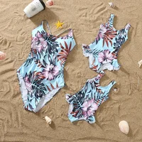 2024 New Mom Daughter Swimwear Floral Pattern Ruffle One-Piece Swimsuit Dad Son Swim Shorts Family Matching Outfits Beach Wear 3