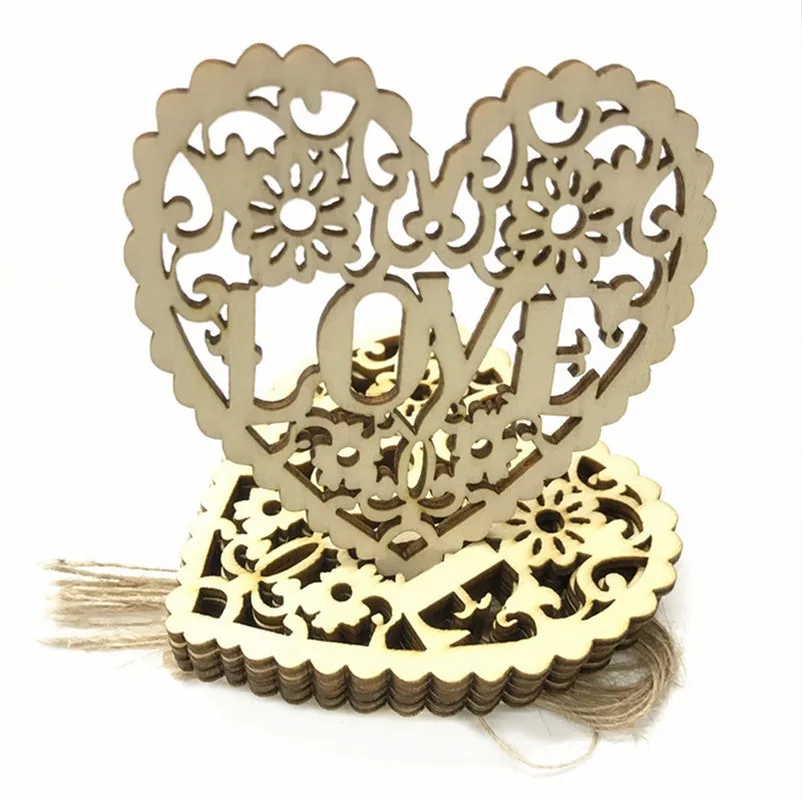 10PCS 80MM Wooden Hollow Love Heart Pendant Ornaments DIY Laser Cut Love Heart Mr Mrs Hanging Ornament Wedding Rustic Decoration