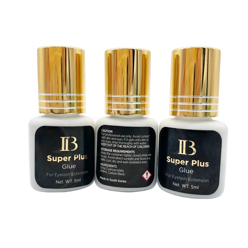 Korea IB Super Plus Lash Glue para extensões de cílios, cola preta, Gold Cap, secagem rápida, original, 1-2 segundos, salão de beleza, 5ml