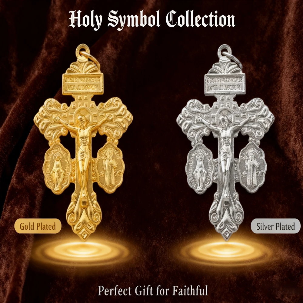 Vintage Saint Benedict Medal Crucifix Pendant - Zinc Alloy DIY Necklace Charm for Forgiveness, Religious Jewelry Findings