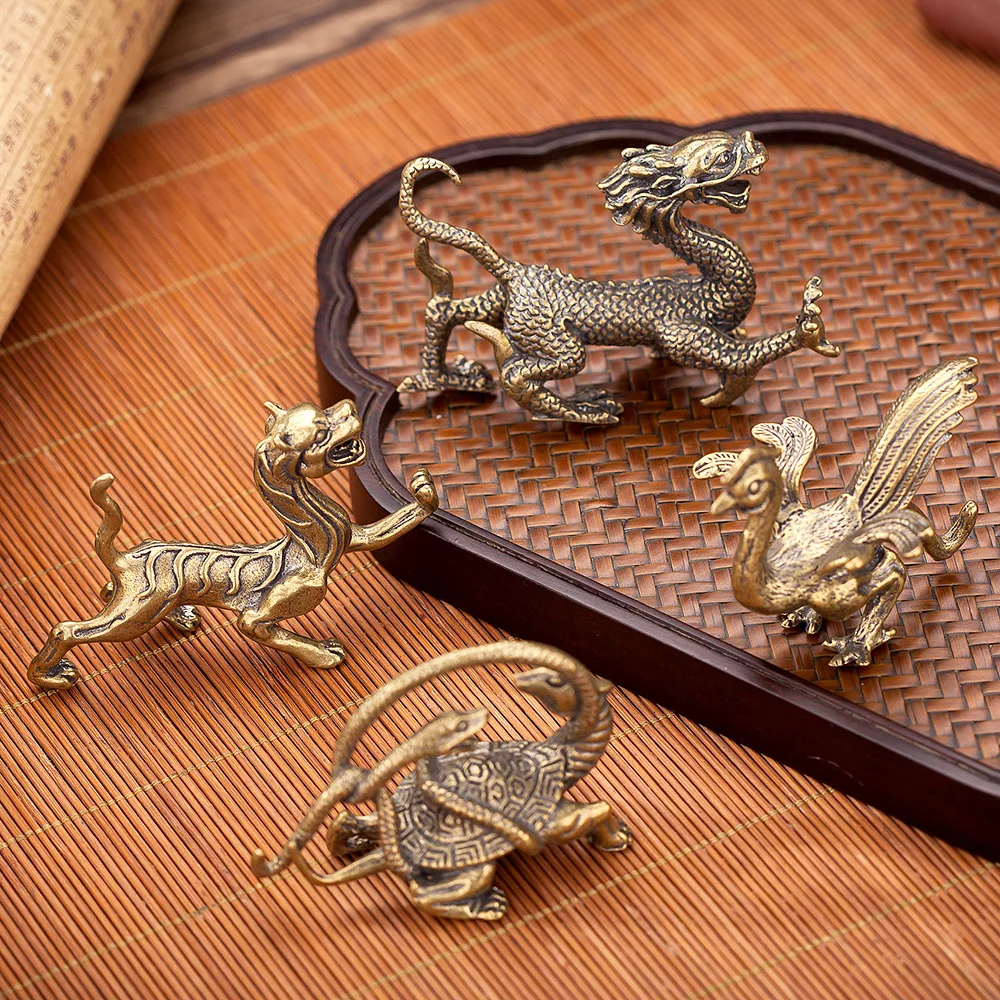 1/2pcs Brass Four Great Divine Beasts National Style Gifts Qinglong White Tiger Vermilion Bird Xuanwu Study Ornament