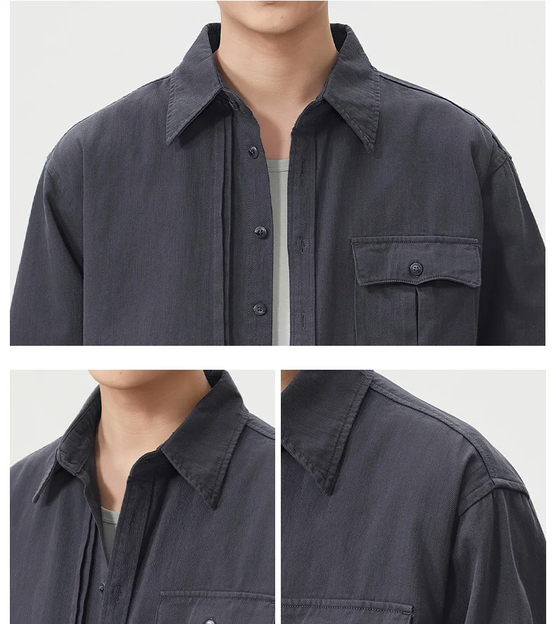 Men Pure Cotton Loose Casual Long Sleeve Shirts Man Spring Autumn Streetwear Cityboy Harajuku Fashion Vintage Cargo Shirt