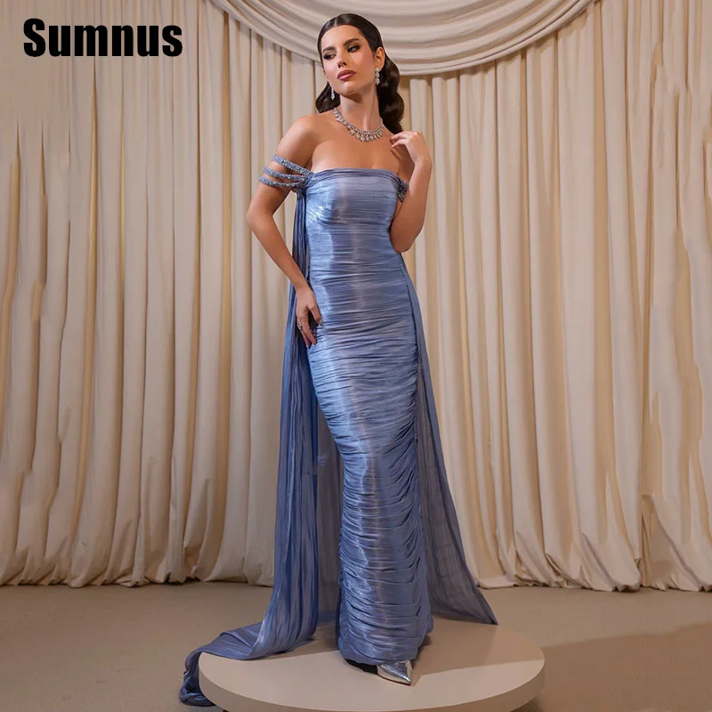 

Sumnus Элегантное вечернее платье русалки для выпускного вечера с открытыми плечами и складками без рукавов со шлейфом فساتين سهرة по индивидуальному заказу