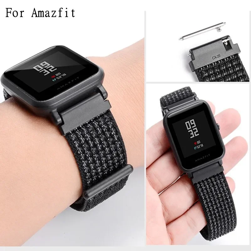 20mm/22mm Nylon Loop watch band For Amazfit GTS/4/2e/3/GTS2 Mini/GTR 4/3 pro/47mm/GTR2/2e/stratos Bracelet Amazfit bip-u strap