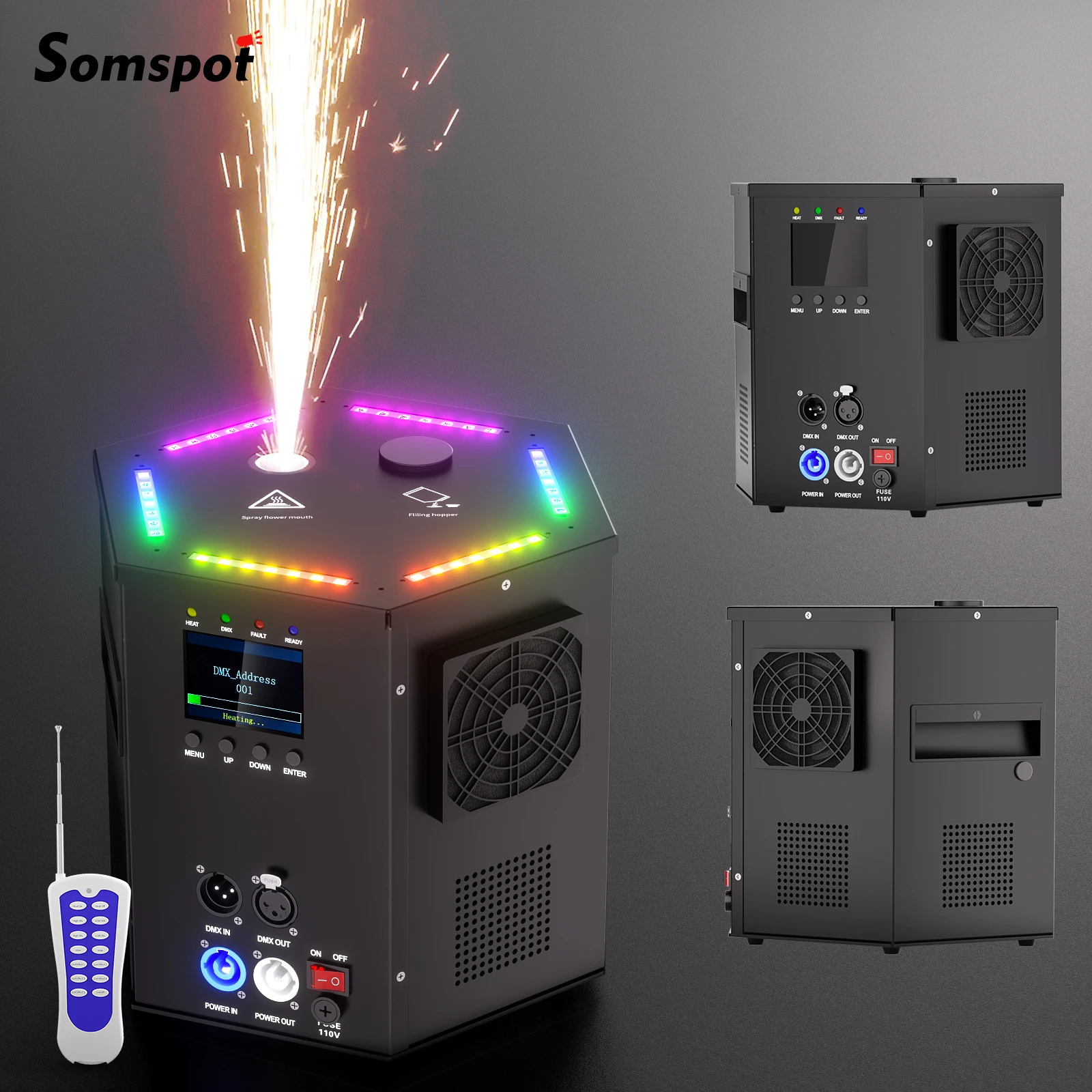

Somspot 700 Вт машина с холодной искрой, верхнее распыление, электронная машина для распыления цветов, сценическое оборудование для свадебной вечеринки, живого шоу