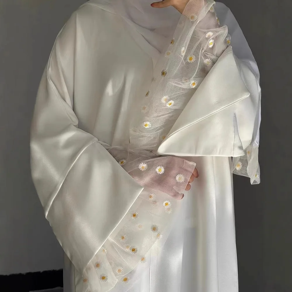 

White Lace Open Abaya Dubai Luxury 2025 New Muslim Abayas for Women Turkish Dresses Islamic Clothing Kimono Kaftan Hijab Robe
