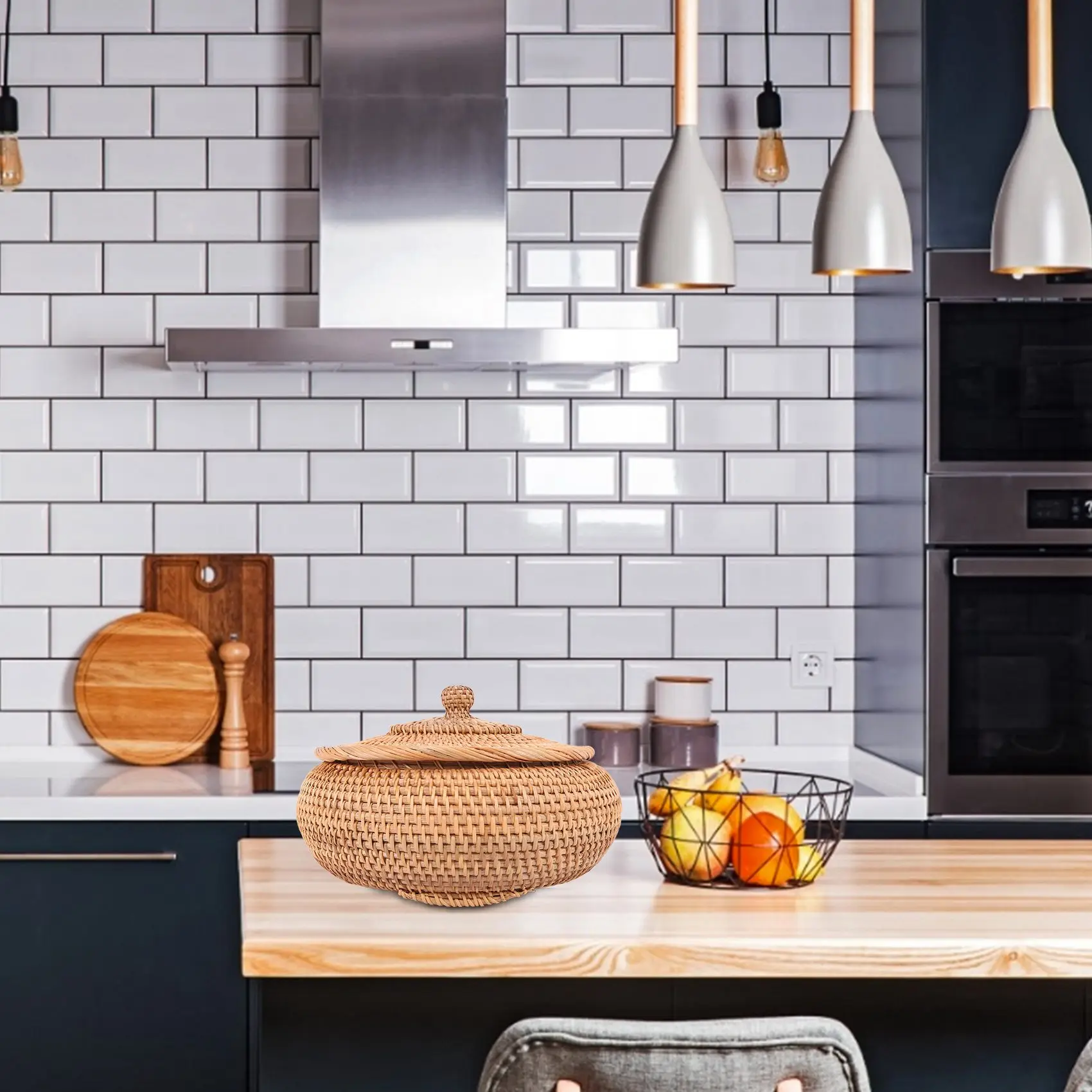 กล่องหวายพร้อมฝาถาดสานอเนกประสงค์ขนาดเส้นผ่าศูนย์กลาง11นิ้วทำจากเส้นใยหวายทนทาน