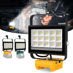 Portable 60W LED Work Light With Hook Handheld Emergency Camping 6000LM Rechargeable Flood Light Compatible With DeWalt Makita