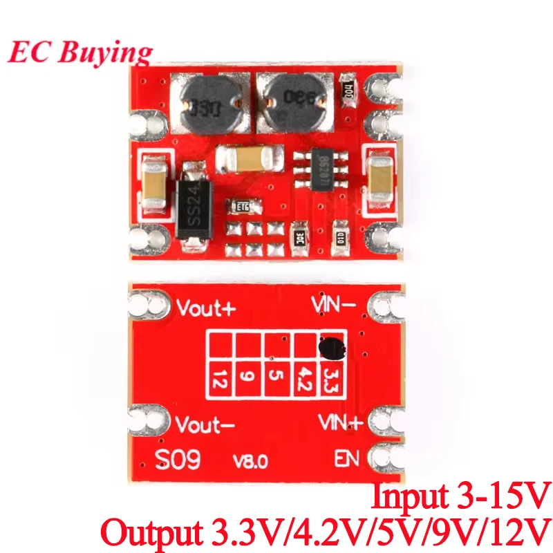 DC-DC Automatic Buck Boost Power Module Step Up Down Voltage Regulated Board 3V-15V Output 3.3V/5V/4.2V/9V/12V DIY S09