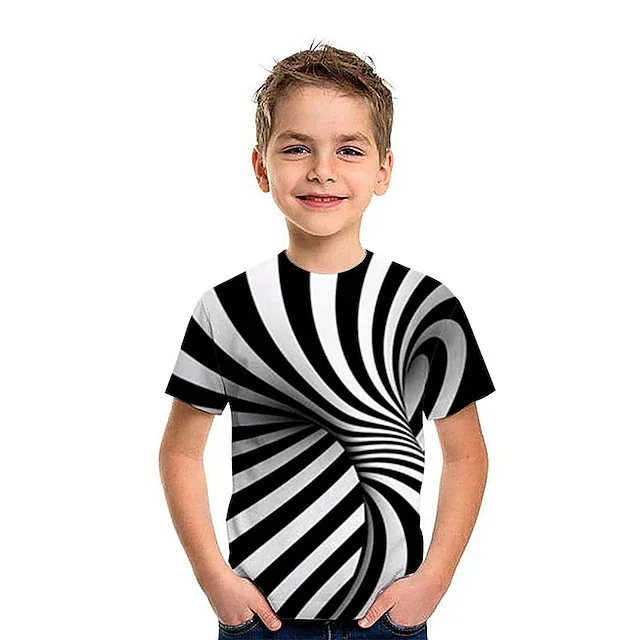 3D Vision Illusion Graphic T-Shirt for Boys - Casual, Breathable, and Stretchy Tee for Summer Outdoor Activities