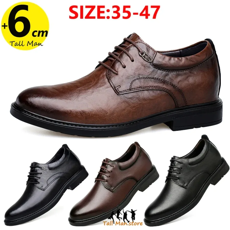 

2025 Winter Luxury ShoesWedding Men Leather Shoes Business British Formal Elevator Height Incr Insole 6CM Lift Plus Size 35-47