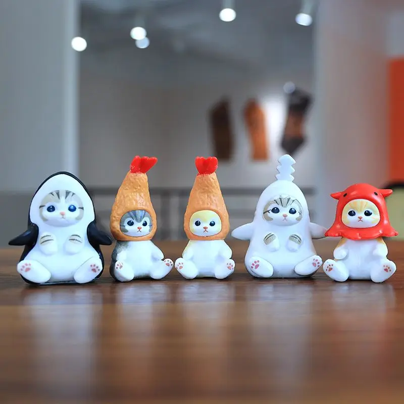 Mofusand Ebi Nyan Shark gato sentado animales marinos serie caja ciega gato Kawaii figuras de acción decoración de escritorio regalos sorpresa