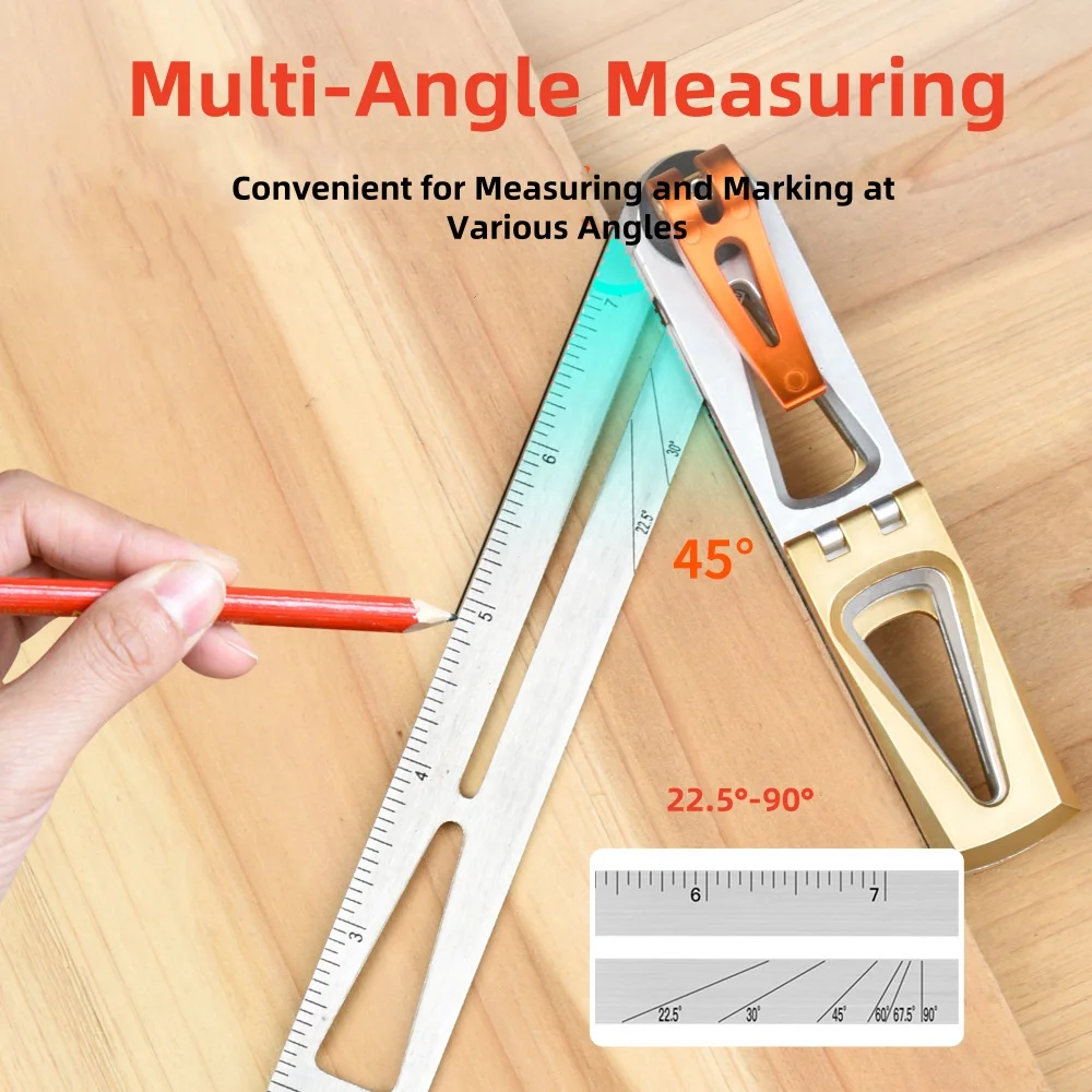 Multifunctional Scriber Ruler 22.5-90 Degree Angle Ruler 8:1/6:1 Dovetail Tenon Gauge Foldable Carpentry Precision Marking Gauge