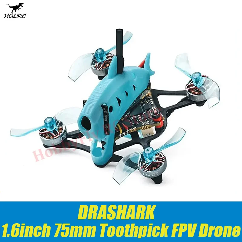 HGLRC Drashark 1.6inch 75mm Toothpick FPV Drone With ZEUS5 ES24 1S 5A AIO 200mW VTX SPECTER 1002 21000KV Motor