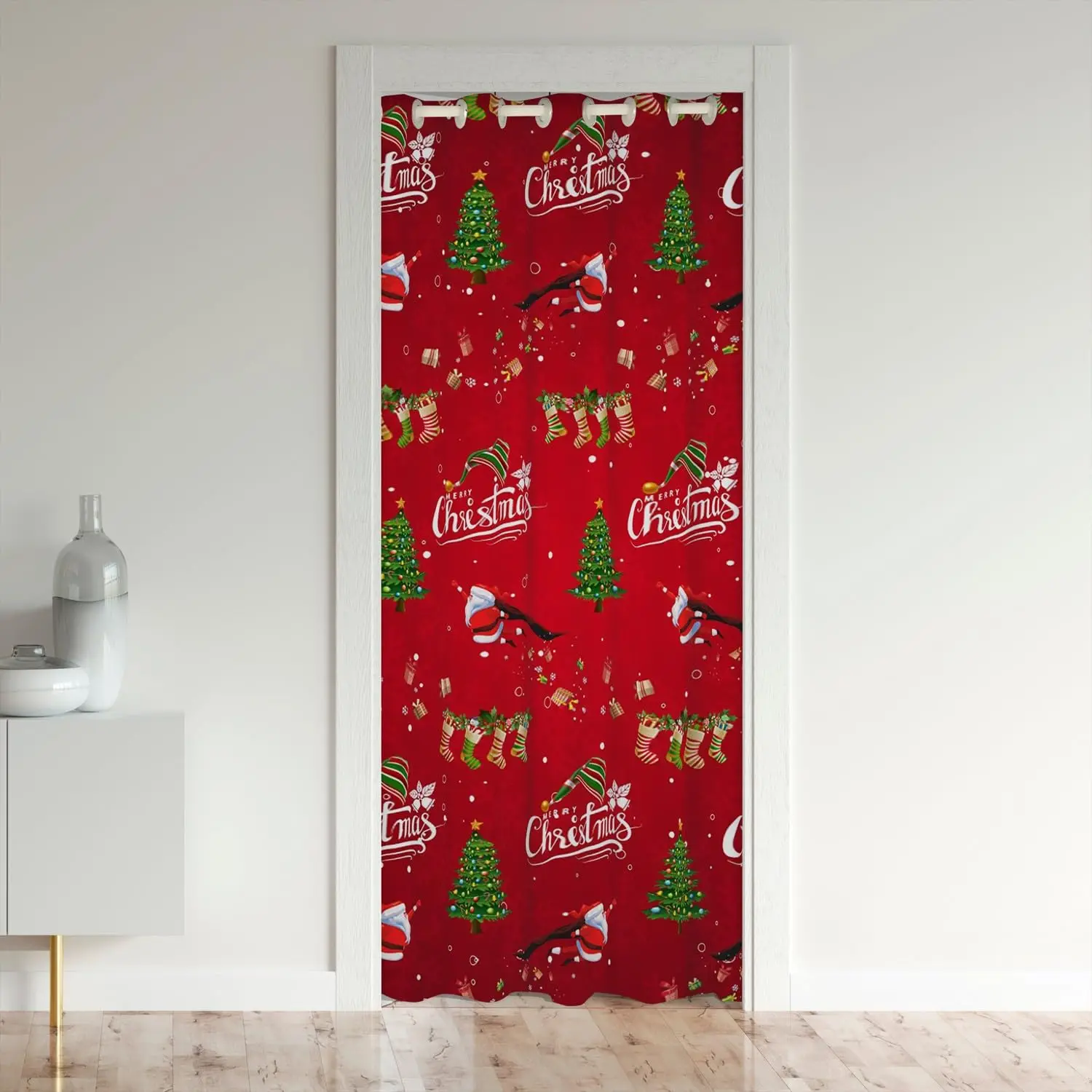 Santa Claus Sock Tree Print Door Curtains Closet Curtain for Bedroom Living Room Sunscreen Window Treatments Christmas Decor