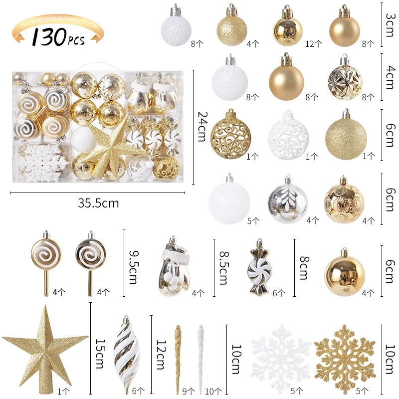 

130pcs Christmas Ball Gold Red White Baubles Xmas Tree Hanging Ornament Christmas Tree Top Star Decoration for 2024 Noel Navidad