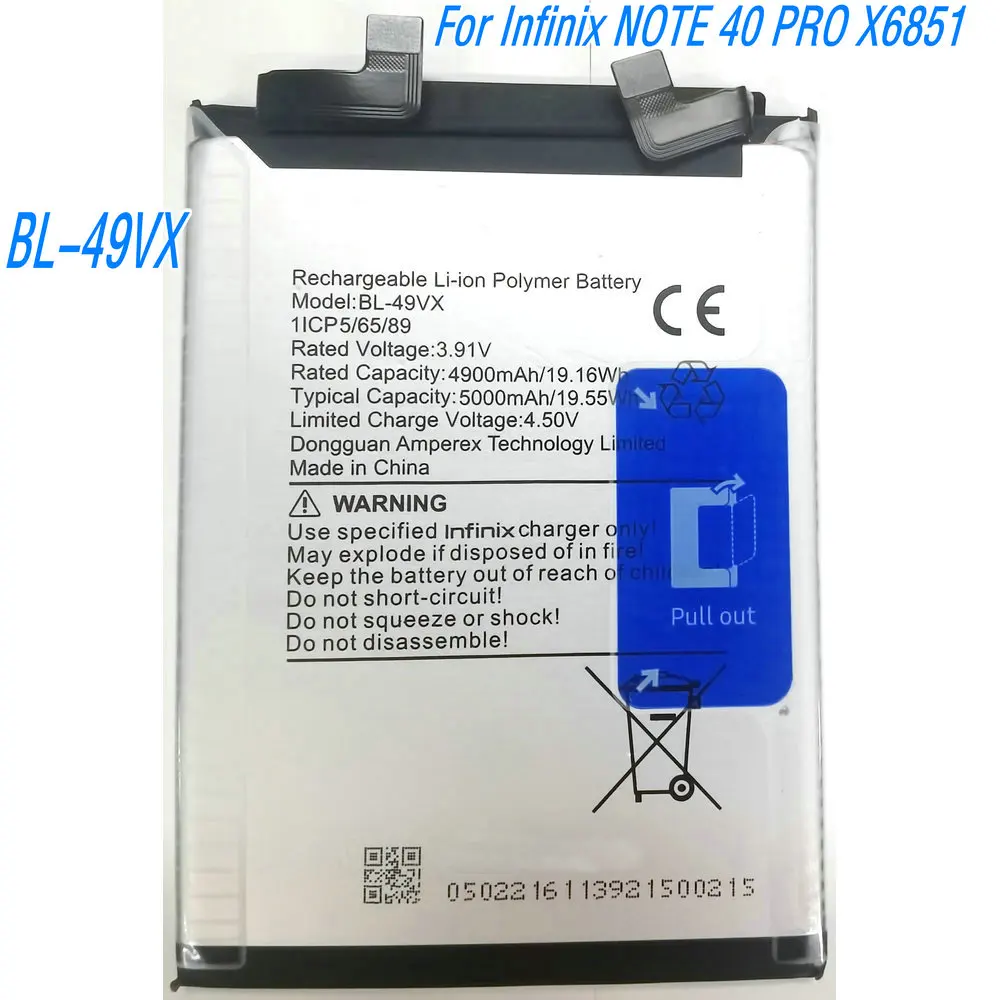 

3.91V 19.55Wh BL-49VX Li-ion Polymer Battery For lnfinix NOTE 40 PRO X6851 Mobile Phone