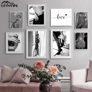 أبيض وأسود حمالة صدر قماش الفن صورة حائط للفتيات ، العناية بالعيون ، ملصق سيدة مثير ، لوحة كرة الحفلة ، مطبوعات ، ديكور الغرفة ، موضة أعلى 6 مبيعات إطار اللوحة الجنس - No6