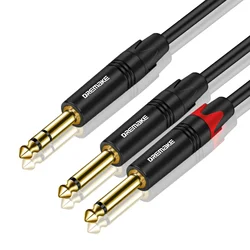 DREMAKE TRS 6.35mm to Double 6.35mm TS Cable 2 Mono 6.5 Jack to 1/4 Inch 6.35 TRS Audio Breakout Y-Splitter Cord for Amplifier