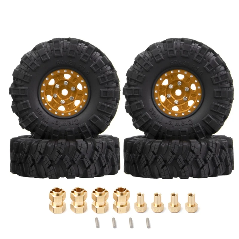 

A63T-4Pcs 62X21mm 1.0 Inch Metal Beadlock Wheel Rim Tire Set For 1/18 1/24 RC Crawler Car Axial SCX24 AX24 TRX4M FCX24